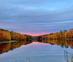 autumn landscape with lake and trees