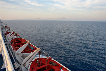lifeboat of a Greek ferry car on the Aegean Sea