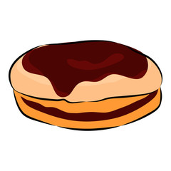Donut with chocolate glaze isolated on the white background. Flat style. Vector illustration
