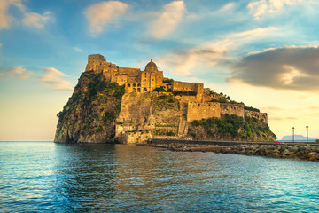 Fototapeta na wymiar Ischia island and Aragonese medieval castle. Campania, Italy.