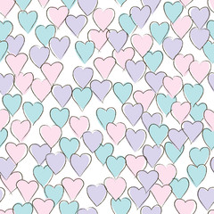 The romantic seamless pattern with hearts of pastel colors. Vector.