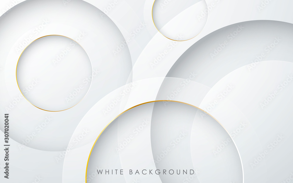 Poster abstract 3d circle papercut layer white background with gold line effect