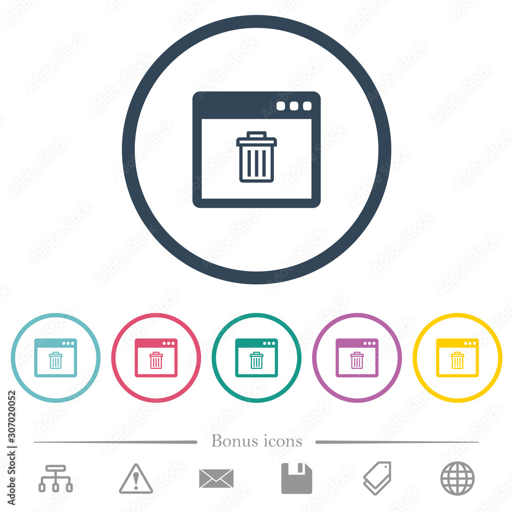 Poster application delete flat color icons in round outlines