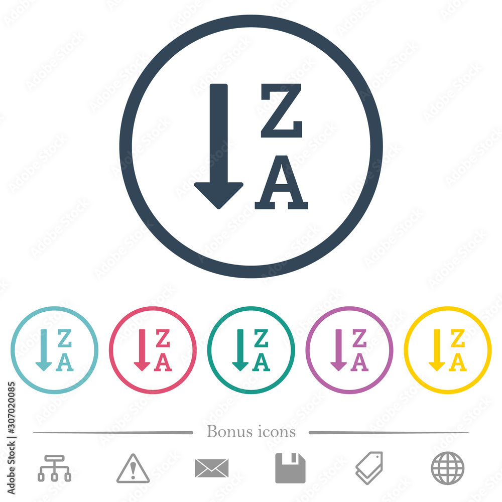 Poster alphabetically descending ordered list flat color icons in round outlines