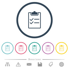 Checklist flat color icons in round outlines