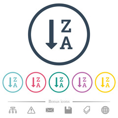 Alphabetically descending ordered list flat color icons in round outlines