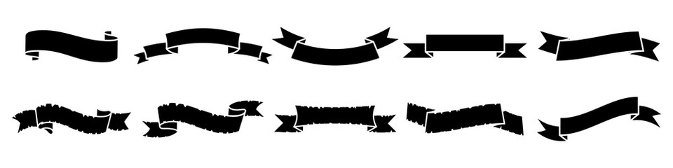 Black ribbon banners set. Blank vintage ribbon icons isolated on white background
