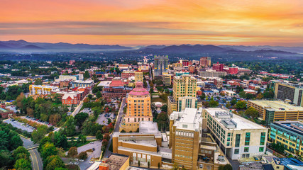 Downtown Asheville North Carolina NC Skyline Aerial - obrazy, fototapety, plakaty