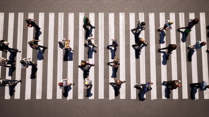 Large crowd of people cross the road at pedestrian crossing 4k