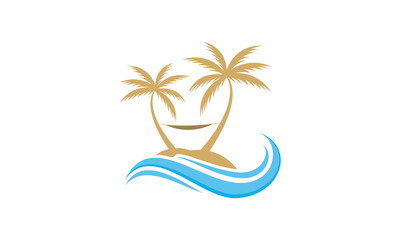 Palm tree on the beach with hammock icon