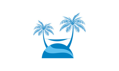 Palm tree on the beach with hammock