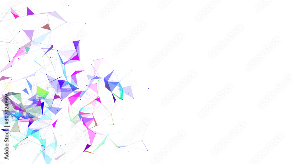 Poster Colored polygonal space. Connection dots and lines structure. Digital background. Triangular futuristic business wallpaper. Vector Illustration