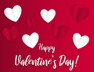 Happy Valentine’s Day wish celebrating background. Paper origami craft heart. Vector illustration greeting card, cute love flyer, romantic invitation poster and banner.