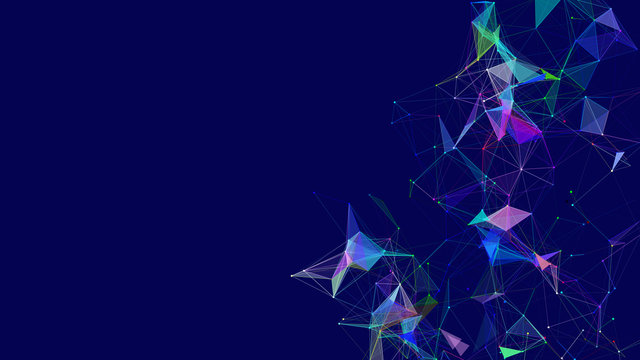 Colored polygonal space. Connection dots and lines structure. Digital background. Triangular futuristic business wallpaper. Vector Illustration