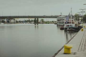 Moored sailing ships