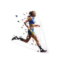 Running woman, low poly vector illustration. Young adult active people