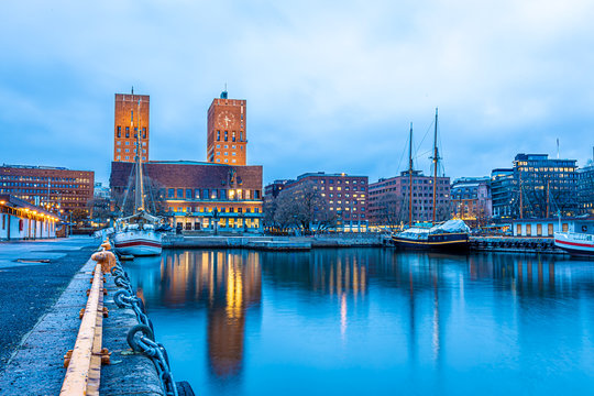 Oslo city hall in winter time, Norway