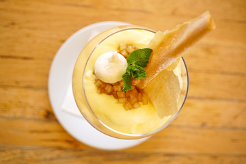 Dessert on a restaurant table