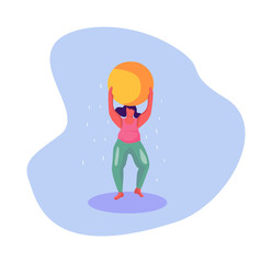 Cute woman exercising at home.Flat vector illustration. stock illustration