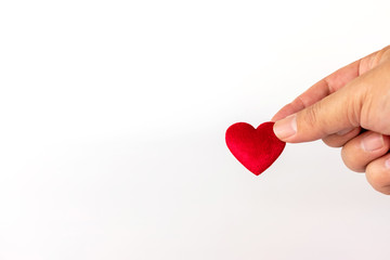 Valentine Day., Hand hold red heart on white background with copy space for text.