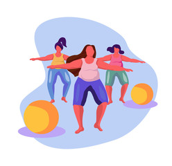 Group of women exercising Pilates with fitness balls. Healthy lifestyle and weight loss.stock illustration