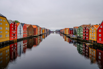 Cityscape of Trondheim, Norway - architecture background in july 2019 - obrazy, fototapety, plakaty