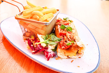 Fast food on a restaurant table