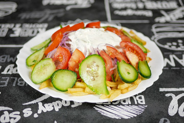 Fast food on a restaurant table