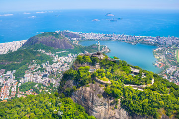 Beautiful aerial view of Rio de Janeiro city with Rodrigo de Freitas Lagoon from the helicopter ride - Rio de Janeiro, Brazil