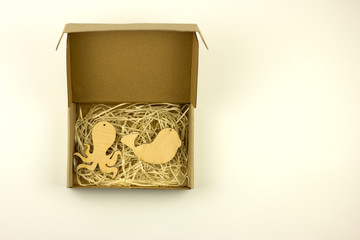 Christmas homemade toys out of wooden eco-friendly materials. Top view and horizontal orientation