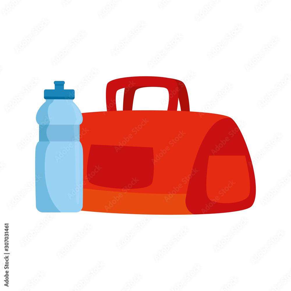 Wall mural handbag gym accessory with bottle water vector illustration design