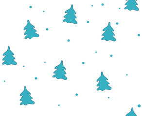 Pine trees and snow, seamless vector pattern on white background
