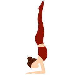 Yoga. Headstand. Vector illustration. Shirshasana or Queen of asanas. Isolated silhouette of a woman in a rack on her head. Healthy lifestyle.