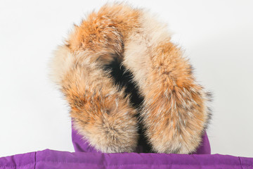 Coyote fur jacket hat closeup - Image