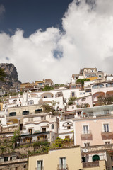 architecture in the old beautiful italian coastal town of positano where all the building are built onto going up the cliff face.