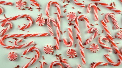 Christmas Eve holiday mood close up background. Winter Merry days  traditional ornament of candy...