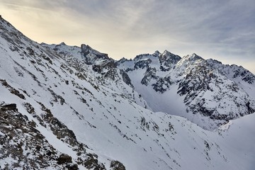 High mountain range in winter