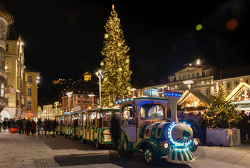 Beautiful Christmas decorations at Hauptplatz (main square), at night, in the city center of Graz, Styria region, Austria
