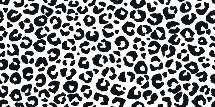 Seamless leopard fur pattern. Fashionable wild leopard print background. Modern panther animal fabric textile print design. Stylish vector black and white illustration