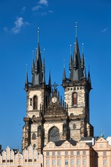 City view at Peague Old Town Square with the church Tyn