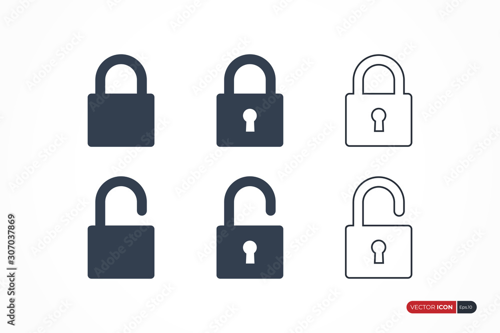 Poster padlock icons set isolated on white background. flat vector icon design template element