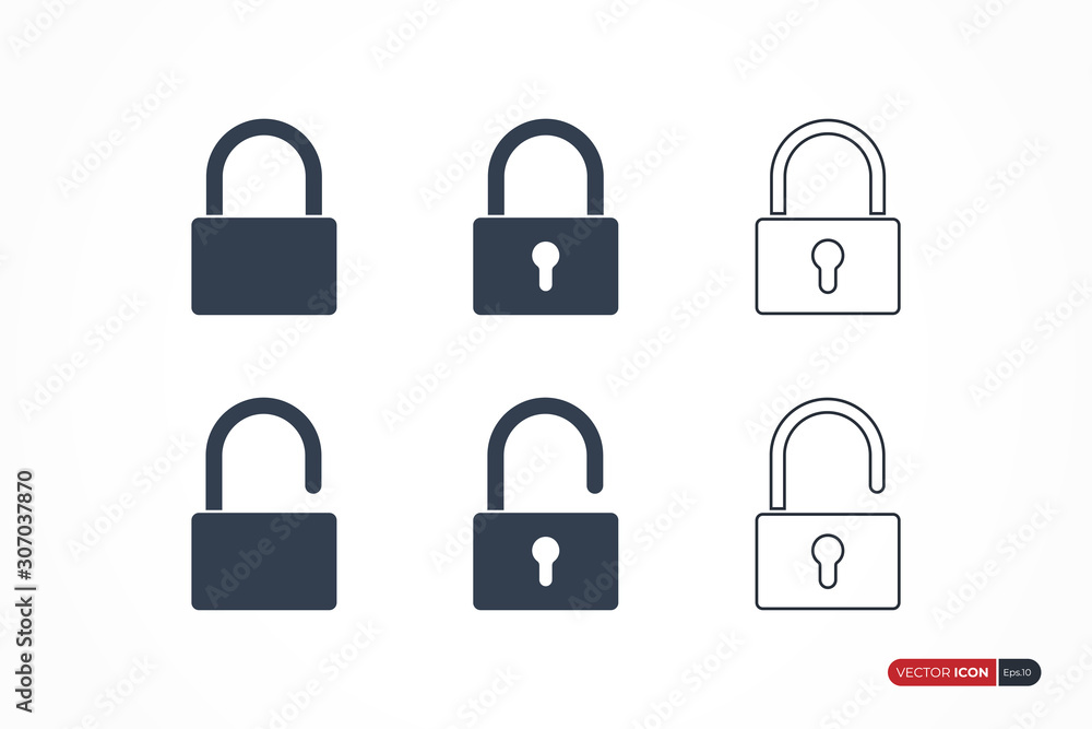 Poster padlock icons set isolated on white background. flat vector icon design template element