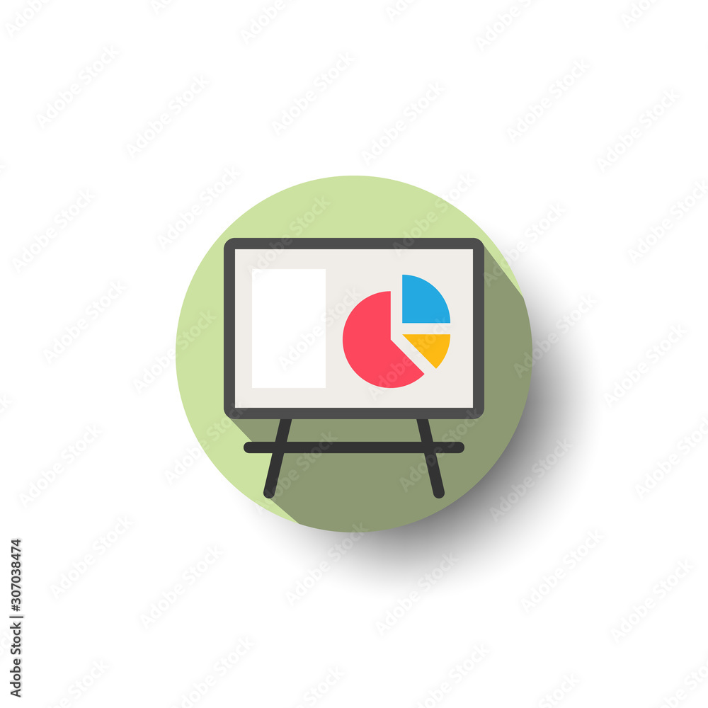 Poster presentation board with pie chart flat long shadow icon style