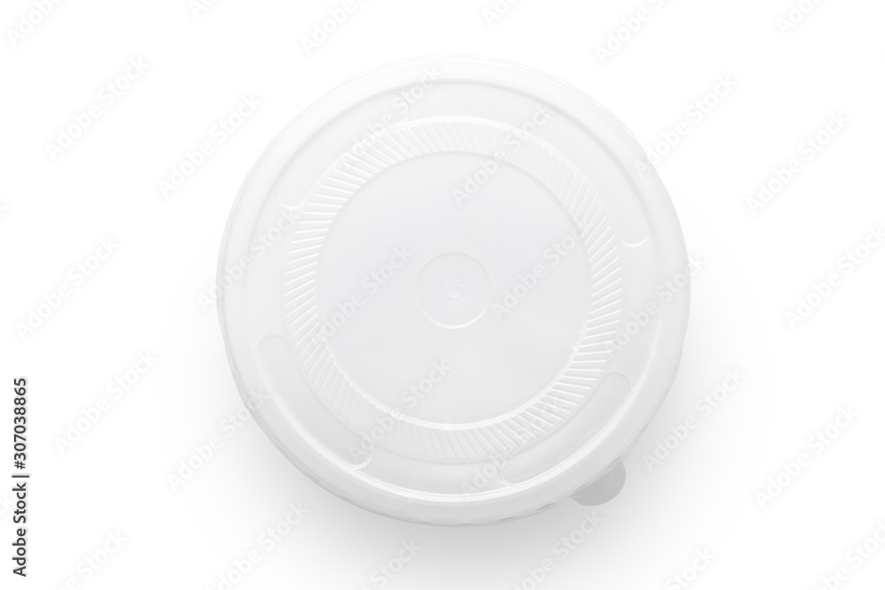 Wall mural closed of plastic bowl isolated on white background. top view.