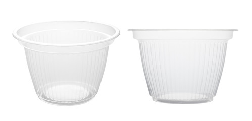 Transparent plastic bowl isolated on white background