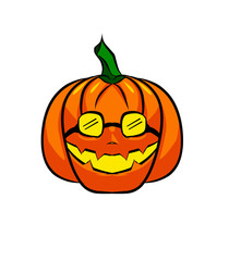 The teacher Orange Halloween Pumpkin Emotion Emoticon wear glasses Logo Design