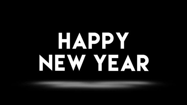 Happy New Year 2020 video card animation of holiday greetings text quote with shuffle effect in 80s neon holographic colors. Black background 4k seamless loop footage.