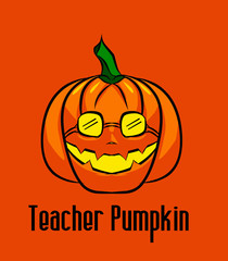The teacher Orange Halloween Pumpkin Emotion Emoticon wear glasses Logo Design