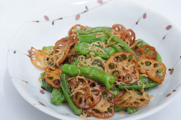 ししとうと揚げレンコンのじゃこ炒め