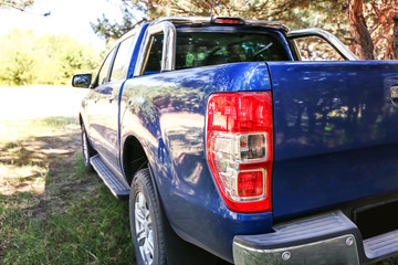 Modern pickup truck in countryside